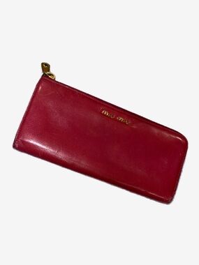 PINK Miu Miu Bright PINK Leather Zip Pouch with Gold Logo